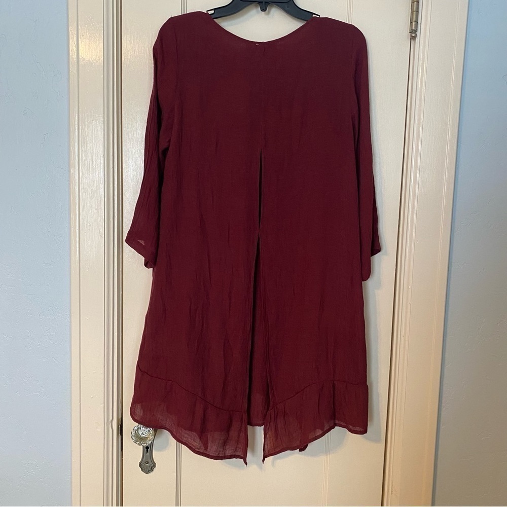 Monoreno Tunic Dress Boho Top Burgundy Non Iron M - Picture 6 of 13